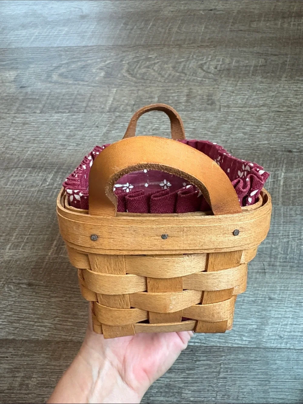 Longaberger Small Rectangle Basket Fabric Liner & Protector Leather Handles